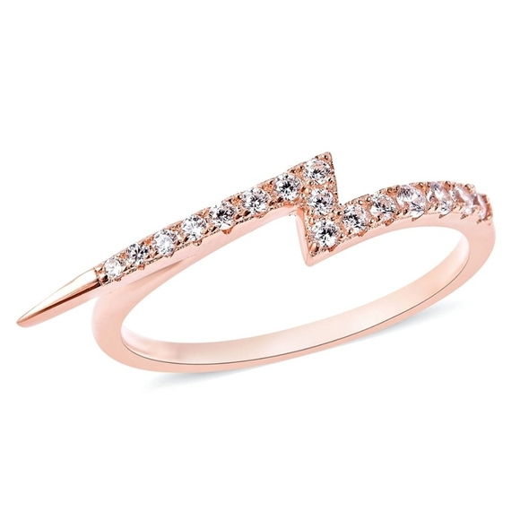 Diamond Lightning Bolt ✦ 14K Rose Gold Over S925 Ring ✦ Greek Mythology Size 7 - Picture 1 of 7